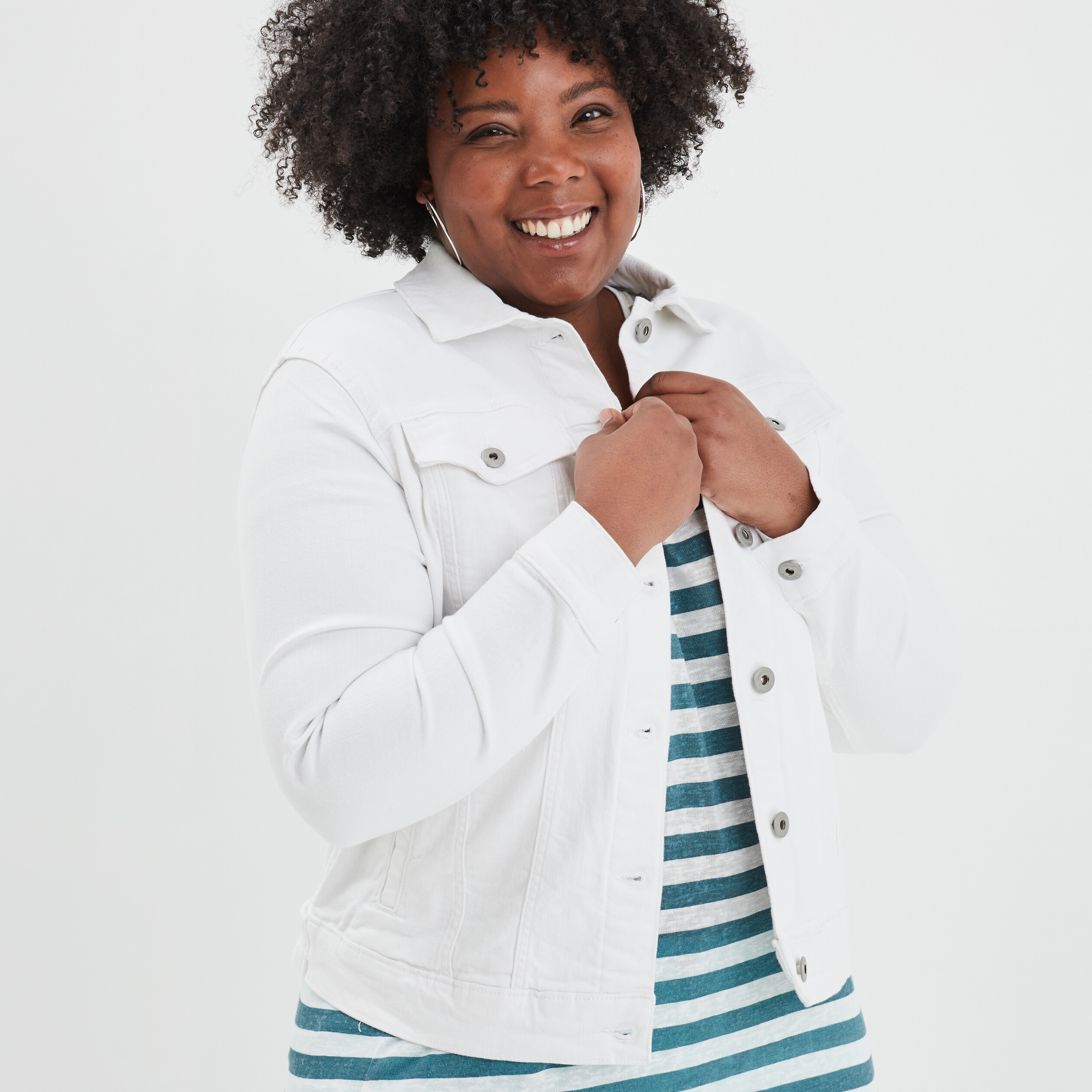Blouson droit en jean denim blanc femme grande taille | La Halle