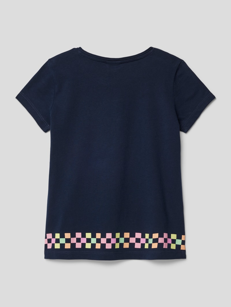 T-Shirt mit Paillettenbesatz in marineblau