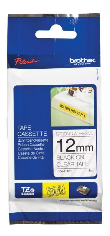 Brother TZe-S131 Authentic Schriftband Extra-stark klebend Schwarzer Druck auf Transparent 12 mm x 8m