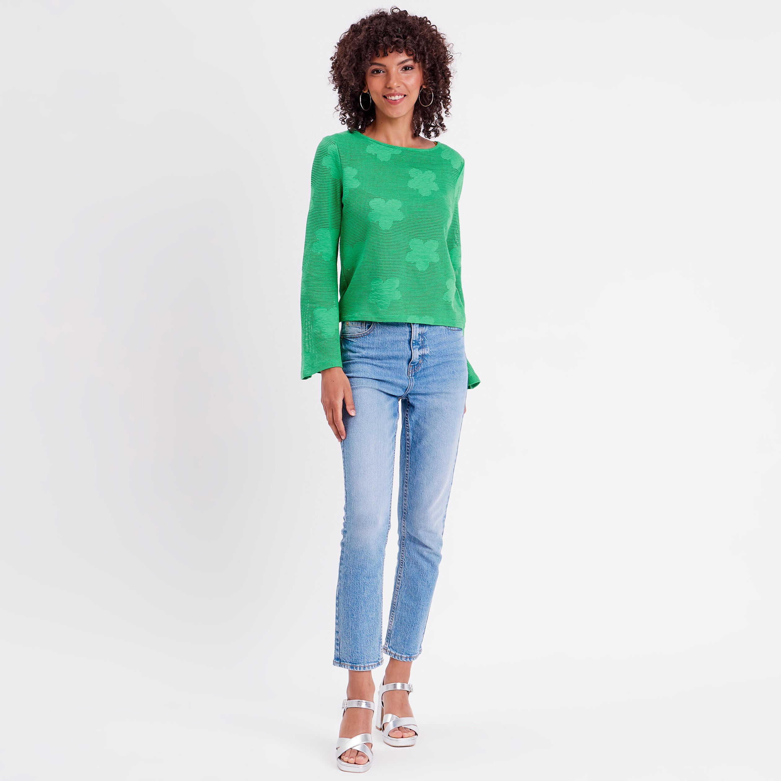 T-shirt crochet manches pagode vert femme | Cache Cache