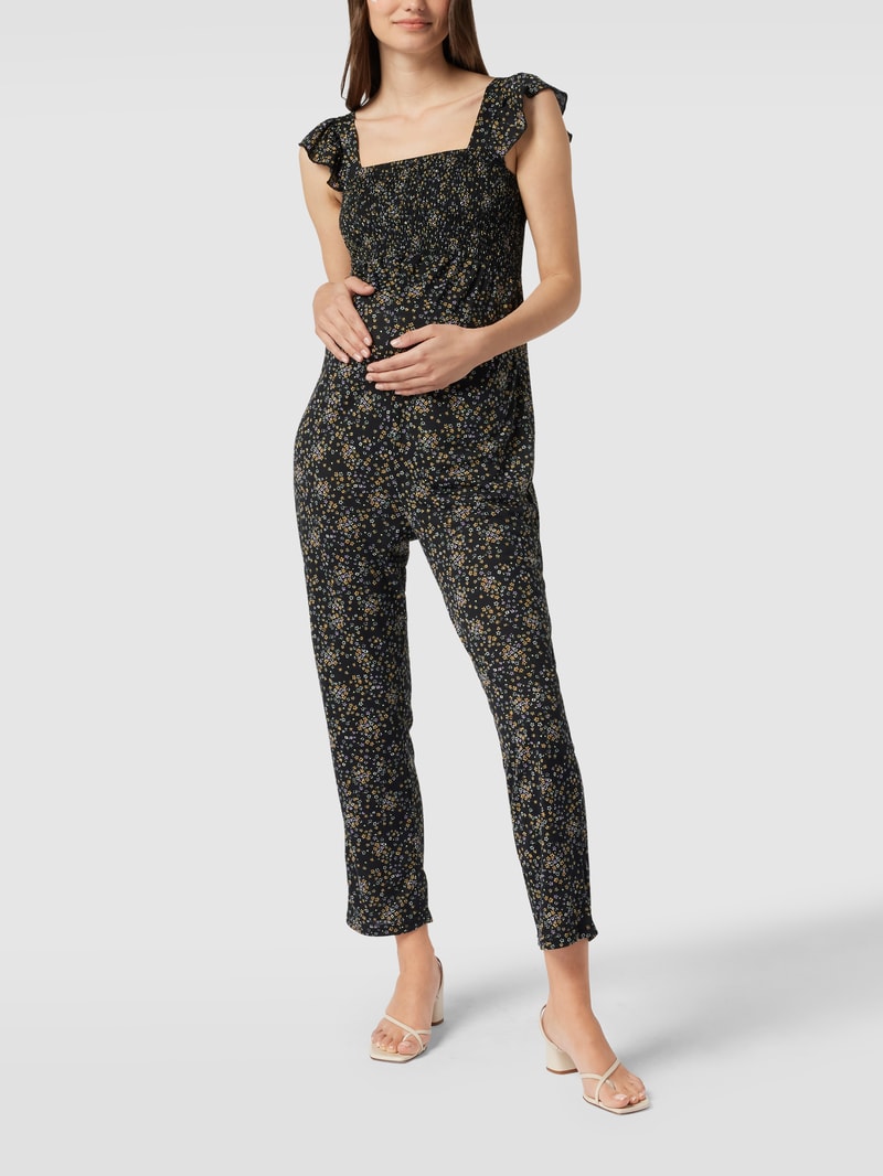 Umstands-Jumpsuit mit floralem Muster in schwarz