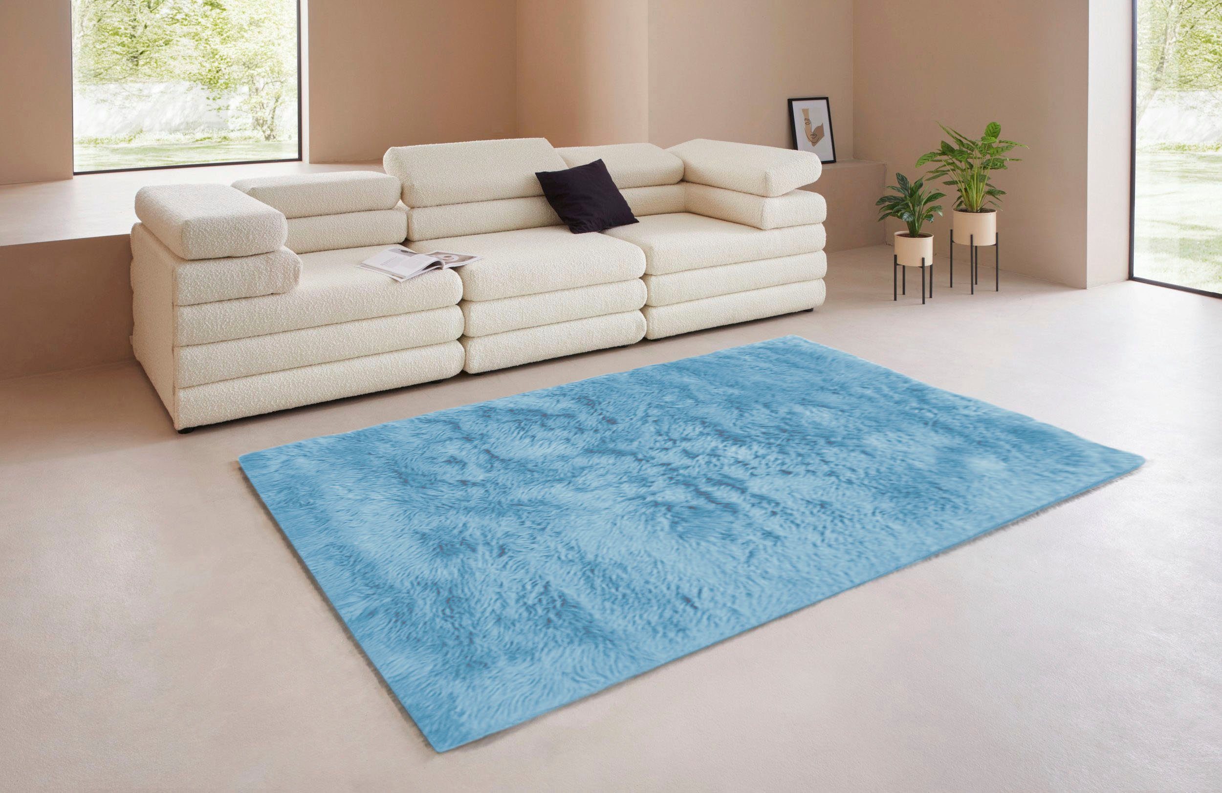 Fellteppich Lenja, LeGer Home by Lena Gercke, rechteckig, Höhe: 60 mm, Kunstfell, weich, Uni Farben, Wohnzimmer, Schlafzimmer, Kinderzimmer