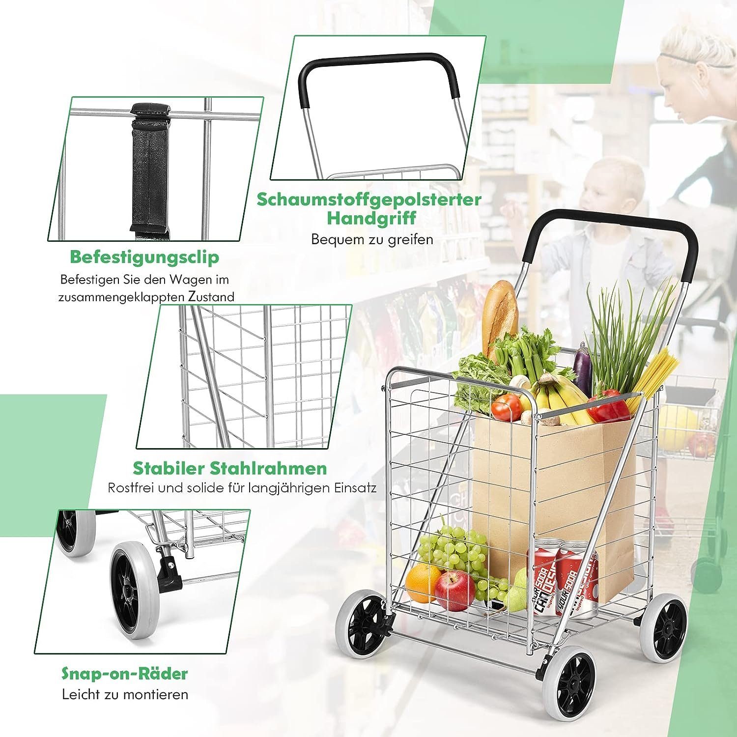 KOMFOTTEU Transportwagen Einkaufswagen, klappbar & tragbar