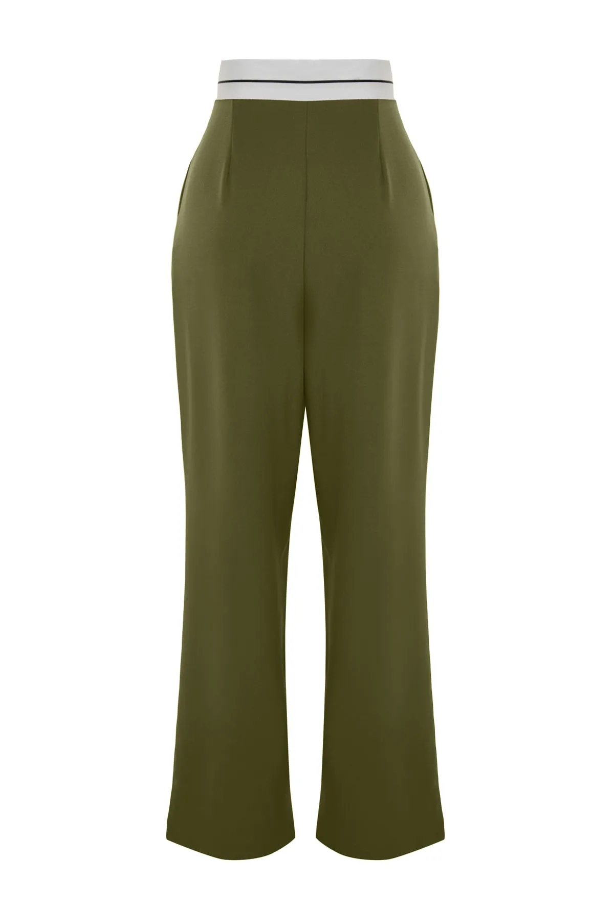 Trendyol Collection  Khakifarbene, gewebte Hose mit weitem Bein und hoher Taille und Gürteldetail TWOSS23PL00150