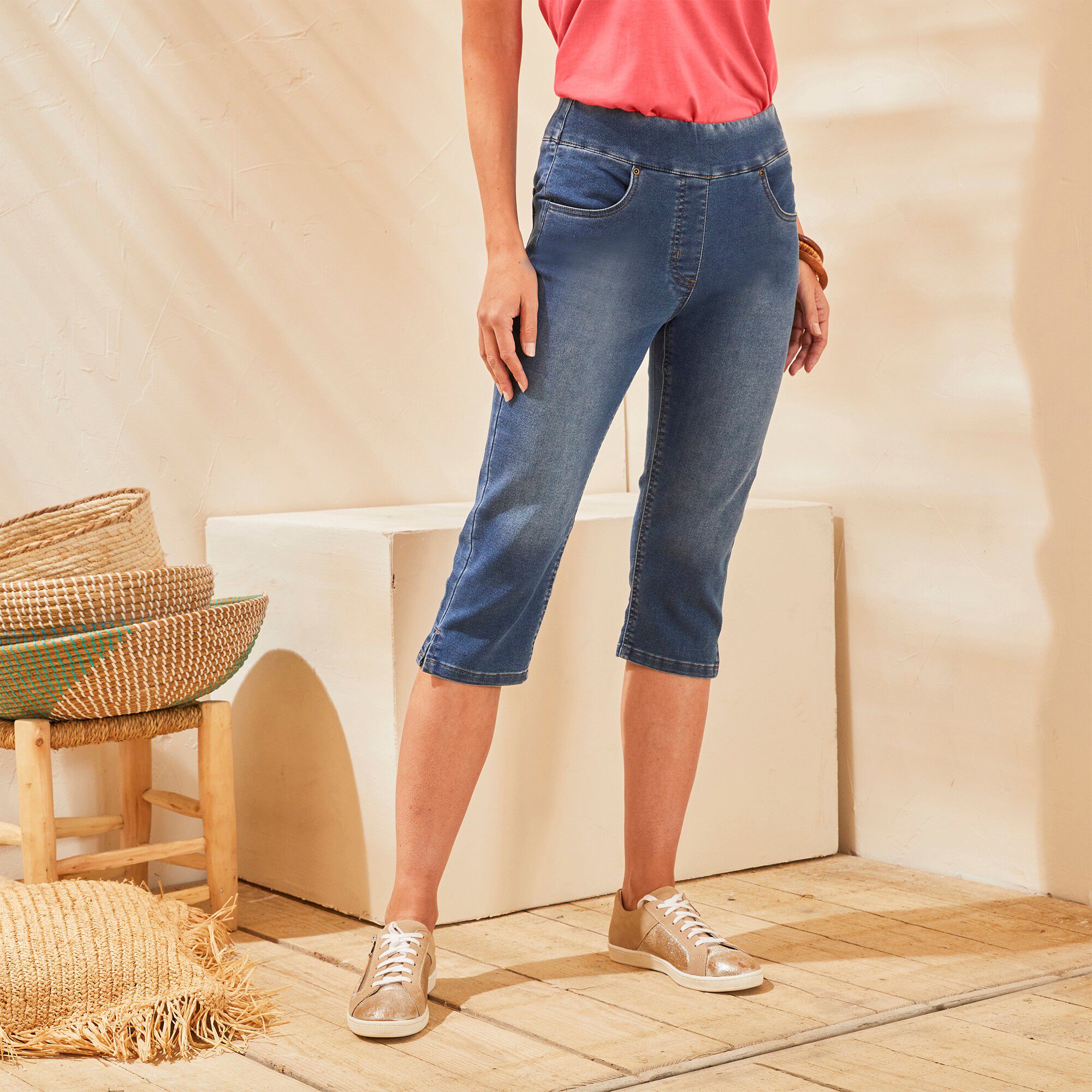 Corsaire fuselé ultra stretch, maille effet jean