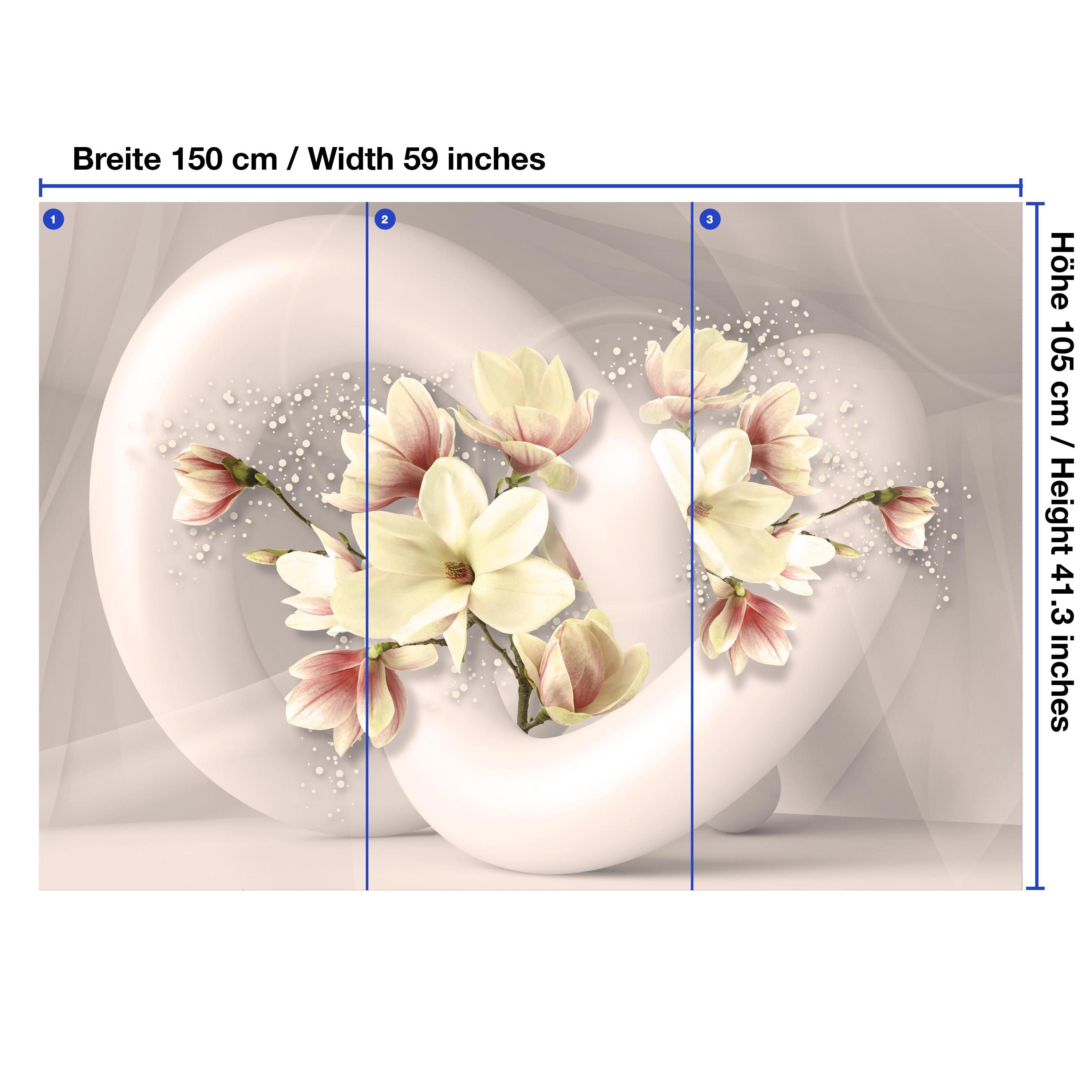wandmotiv24 Fototapete 3D Form rot Blumen kreis Raum weiss, glatt, Wandtapete, Motivtapete, matt, Vliestapete