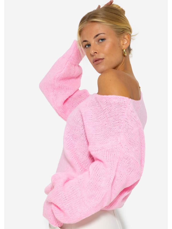 SASSYCLASSY Pullover mit V-Ausschnitt in rosa günstig kaufen