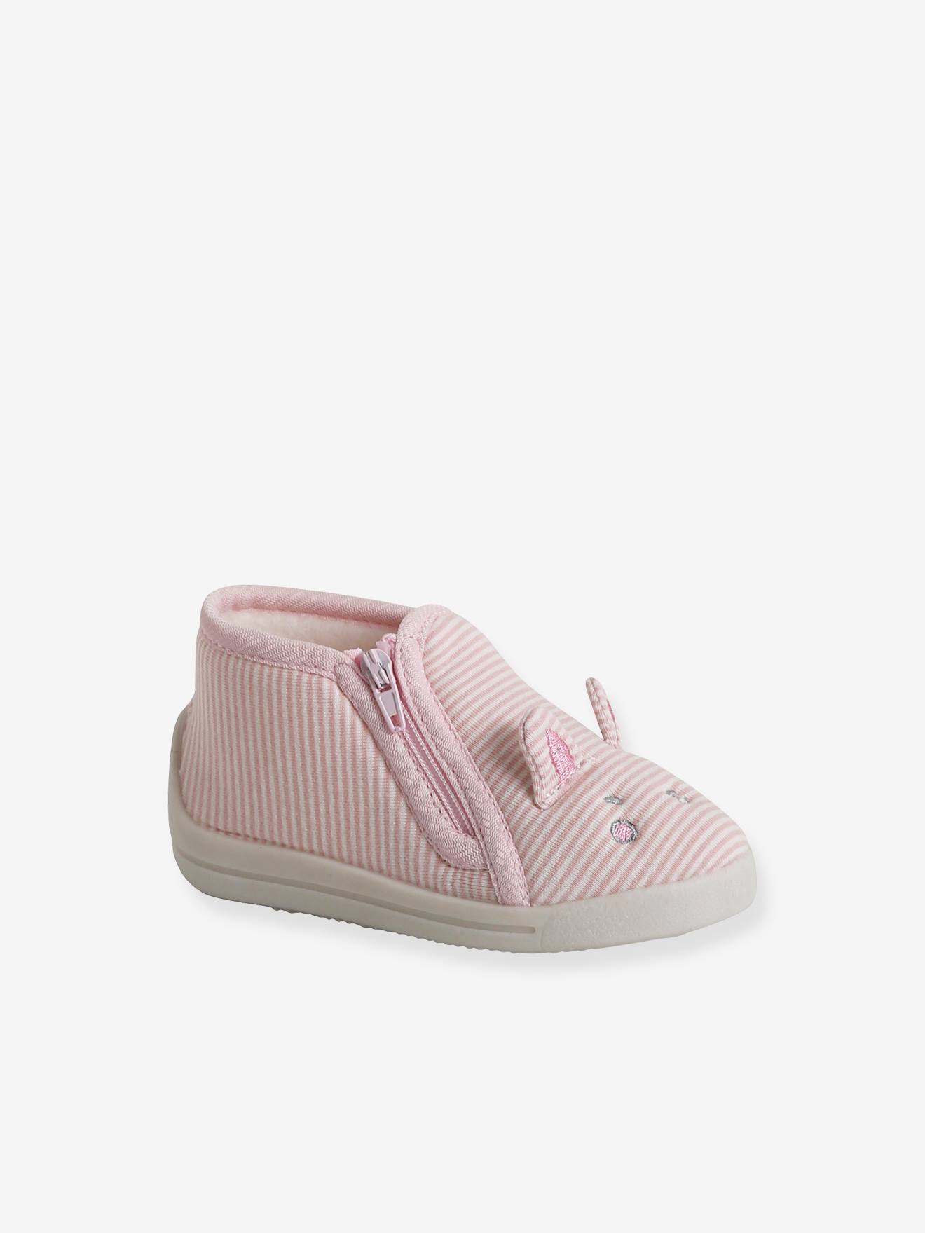 Vertbaudet Baby Stoff-Hausschuhe - rosa gestreift
