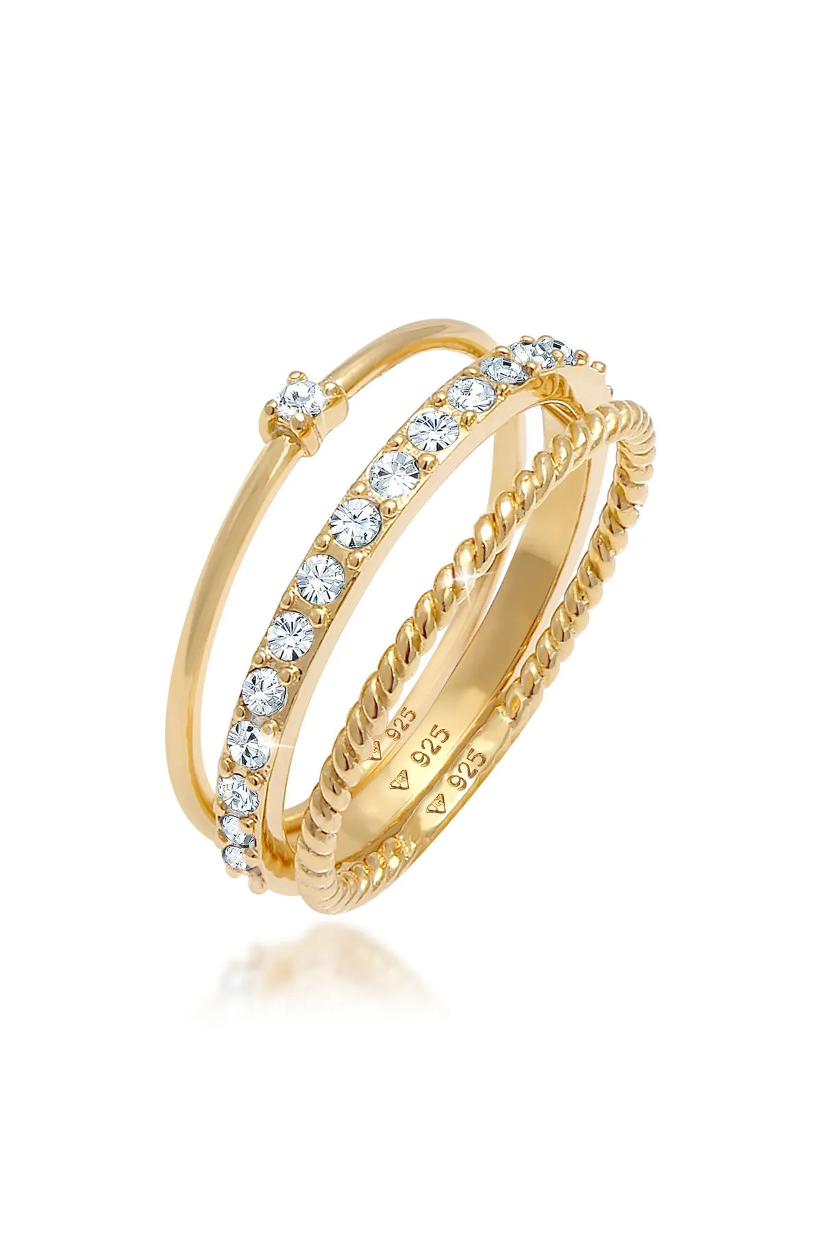 ELLI  Ring Kristalle Stapelring 3er Set 925 Silber