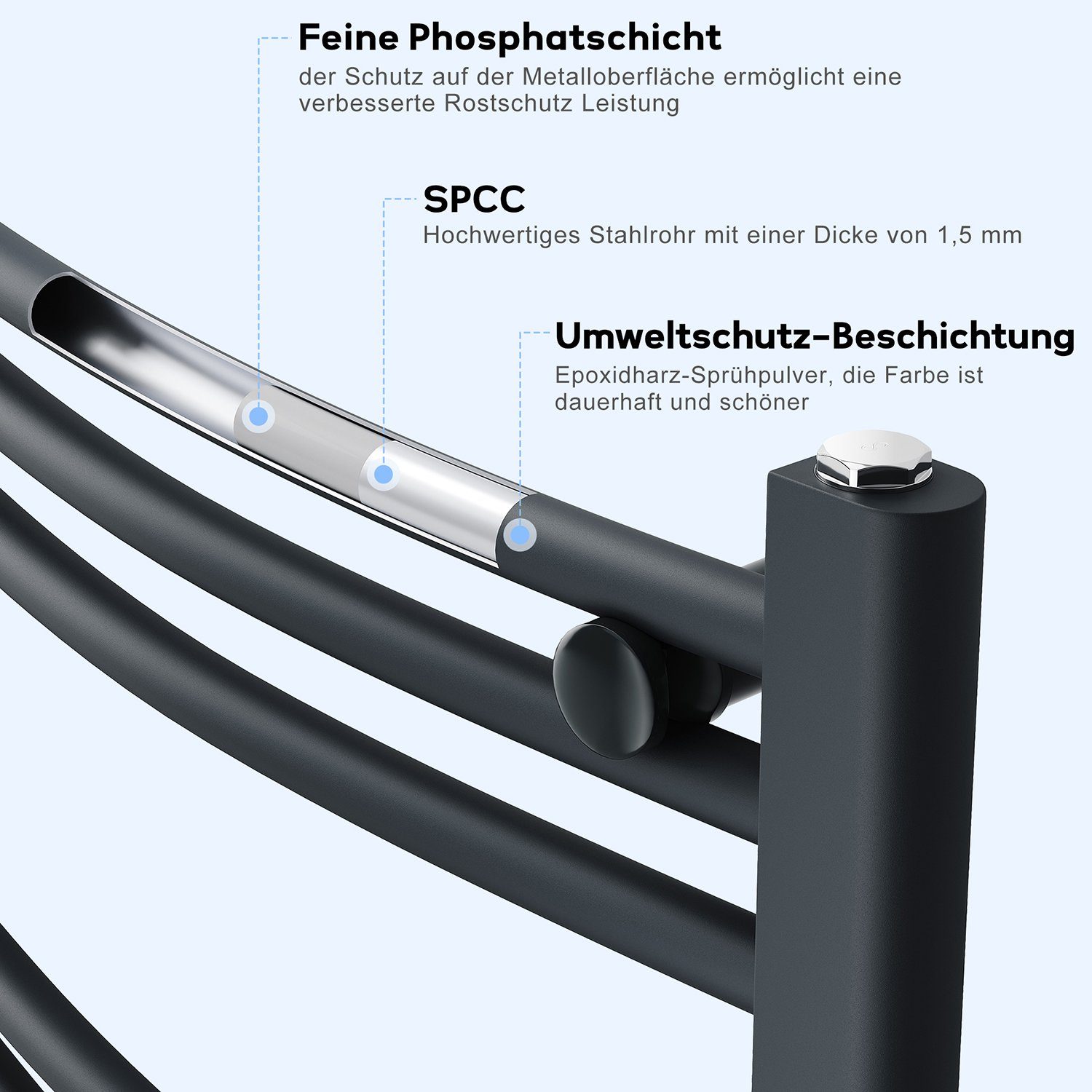 ELEGANT Elektrischer Badheizkörper Elektrischer Badheizkörper Heizkörper elektrisch Gebogen bad, Elektrischer Handtuchhalter mit Intelligentes Heizstab,Weiß/Sandgrau