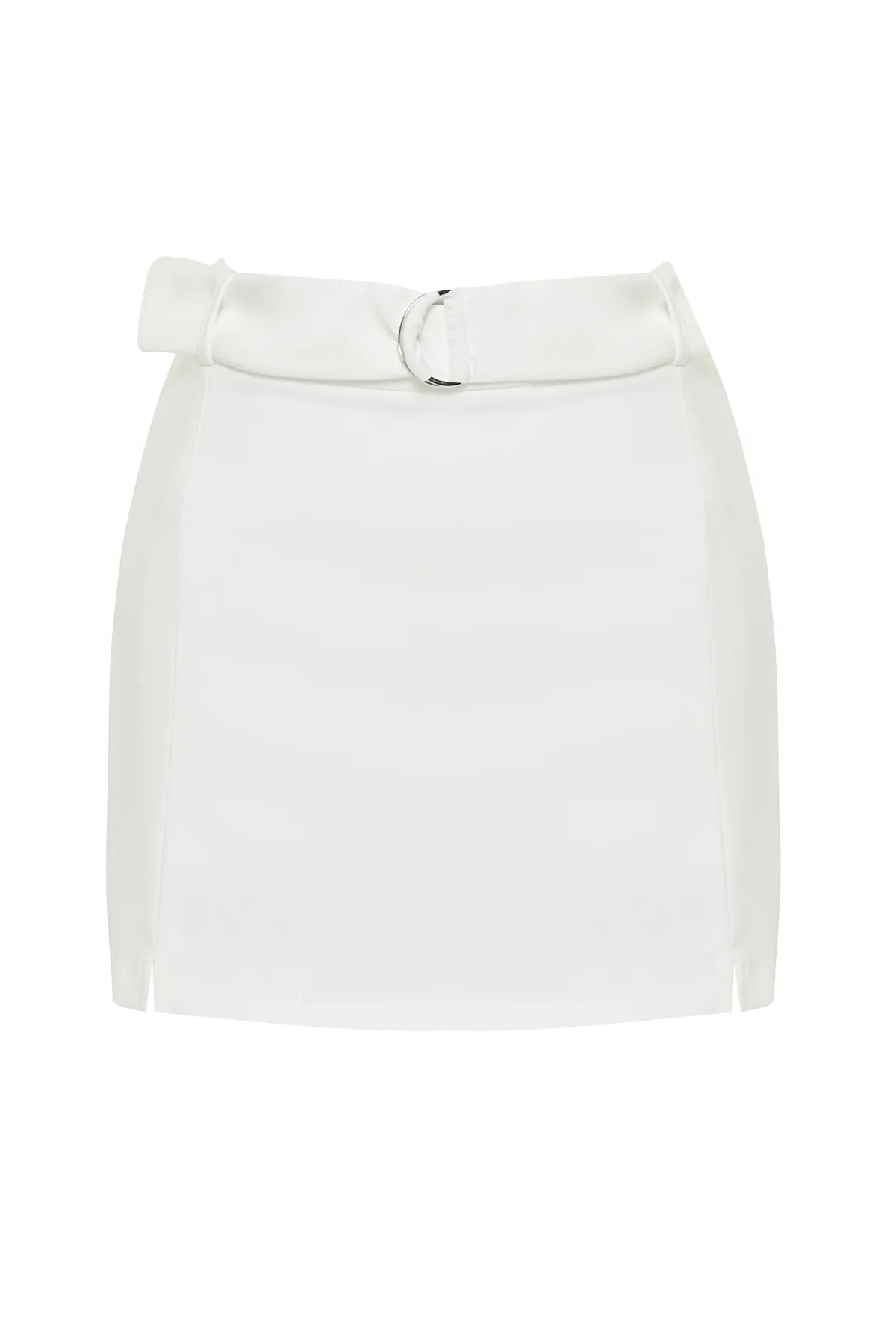 Trendyol Collection  Weißer, geschlitzter, detaillierter, gewebter Shorts-Rock in Minilänge mit Gürtel TWOSS24SR00046
