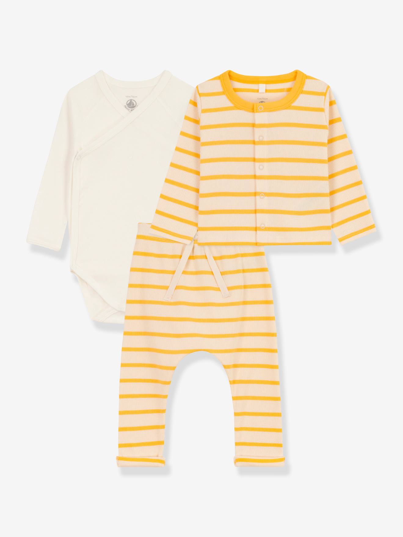 Ensemble naissance 3 pièces en coton bio PETIT BATEAU beige