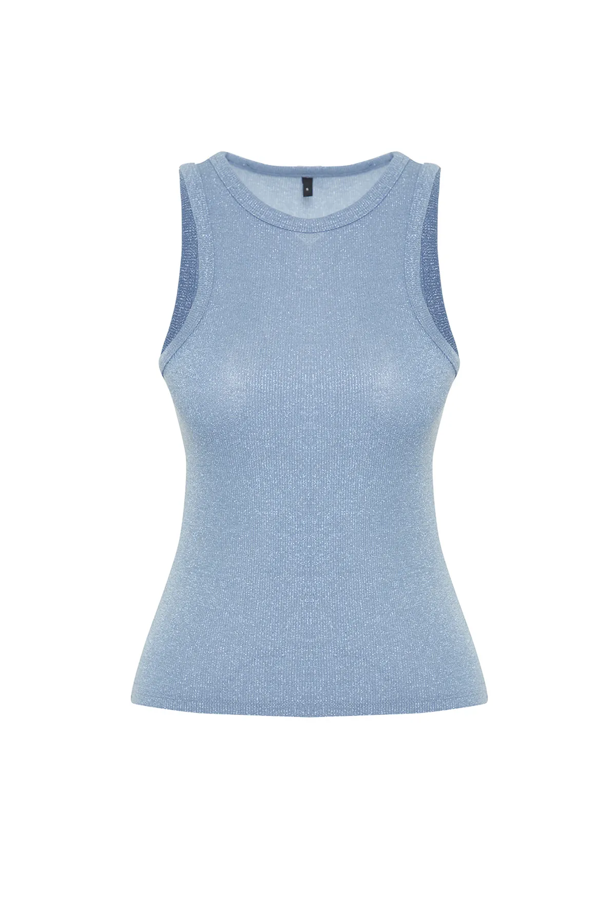 Trendyol Collection  Flexibles Unterhemd aus Strick mit Neckholder-Kragen aus blauer Folie/glänzendem Stoff, Passform TWOSS24AL00022