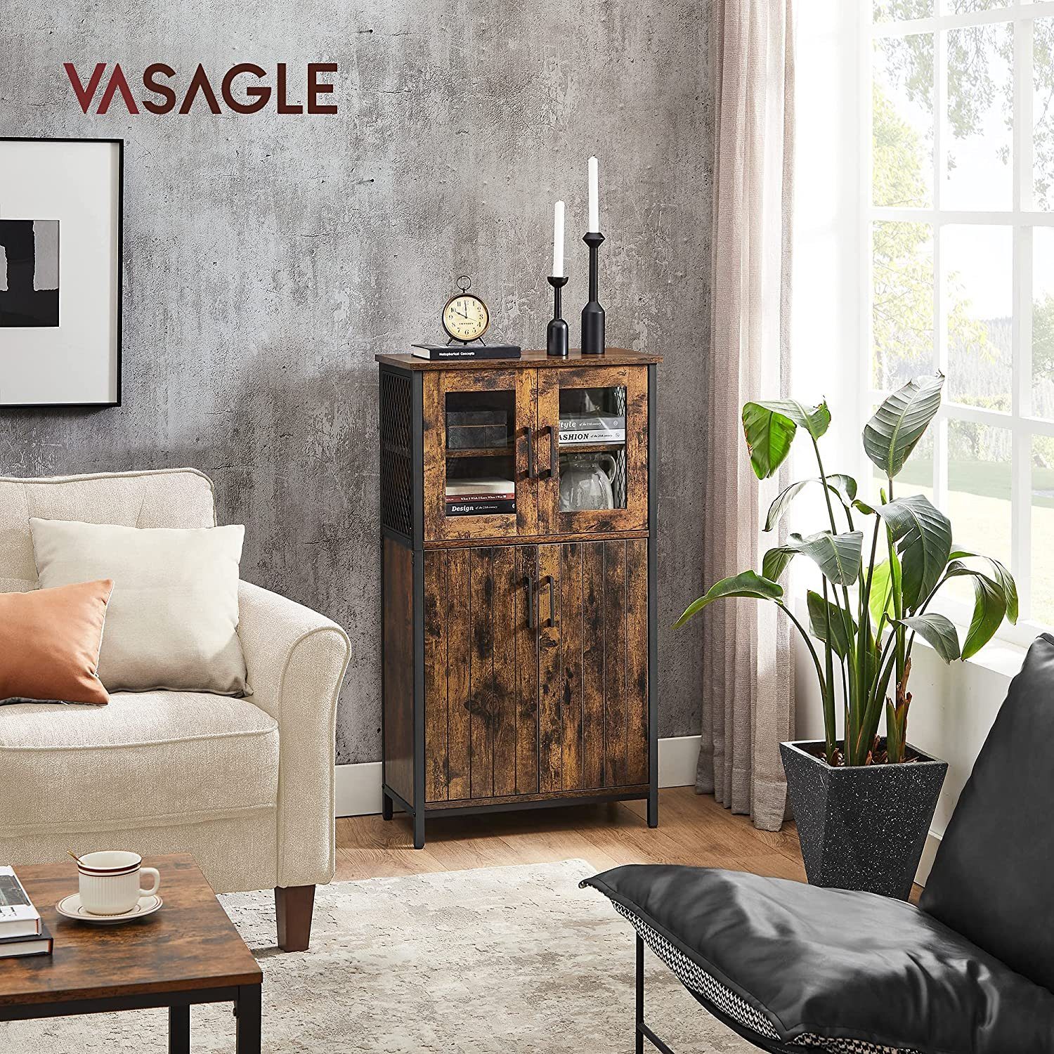 VASAGLE Highboard Kücheschrank, Höhe 108 cm, für Küche, Industriestil