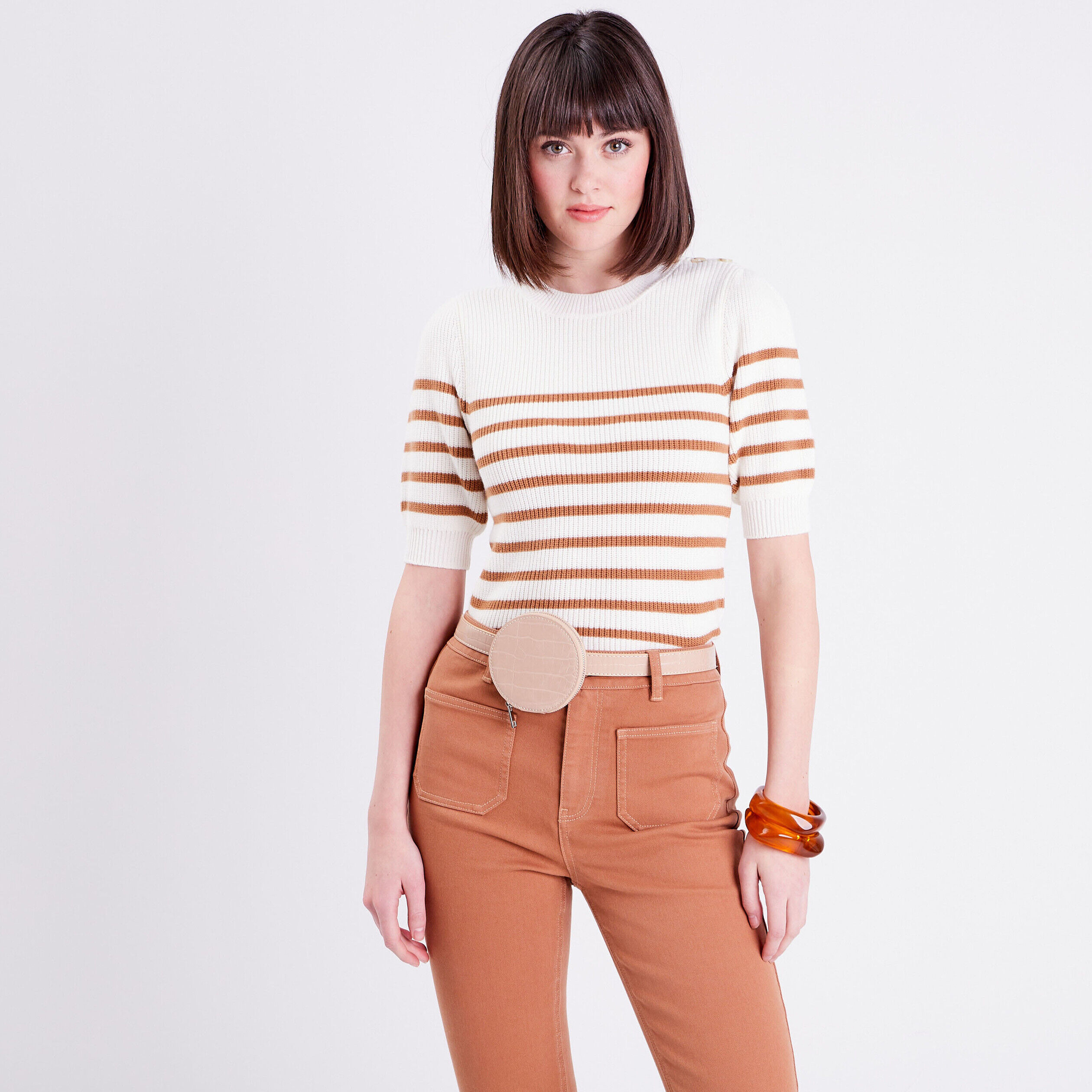 Pull manches courtes ecru femme | Cache Cache