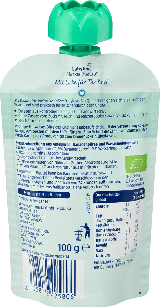 Quetschie Wassermelone & Banane in Apfel ab 1 Jahr, 100 g