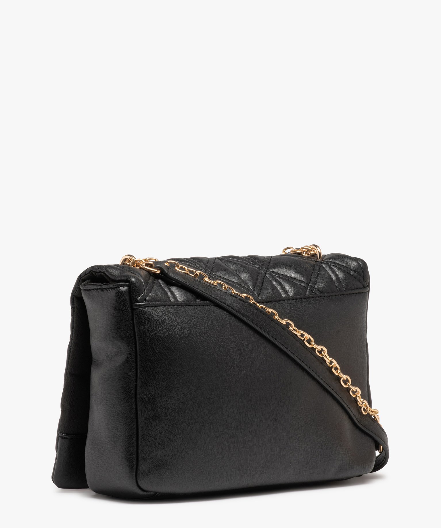 Sac besace à rabat matelassé et anse en chane femme noir | GEMO