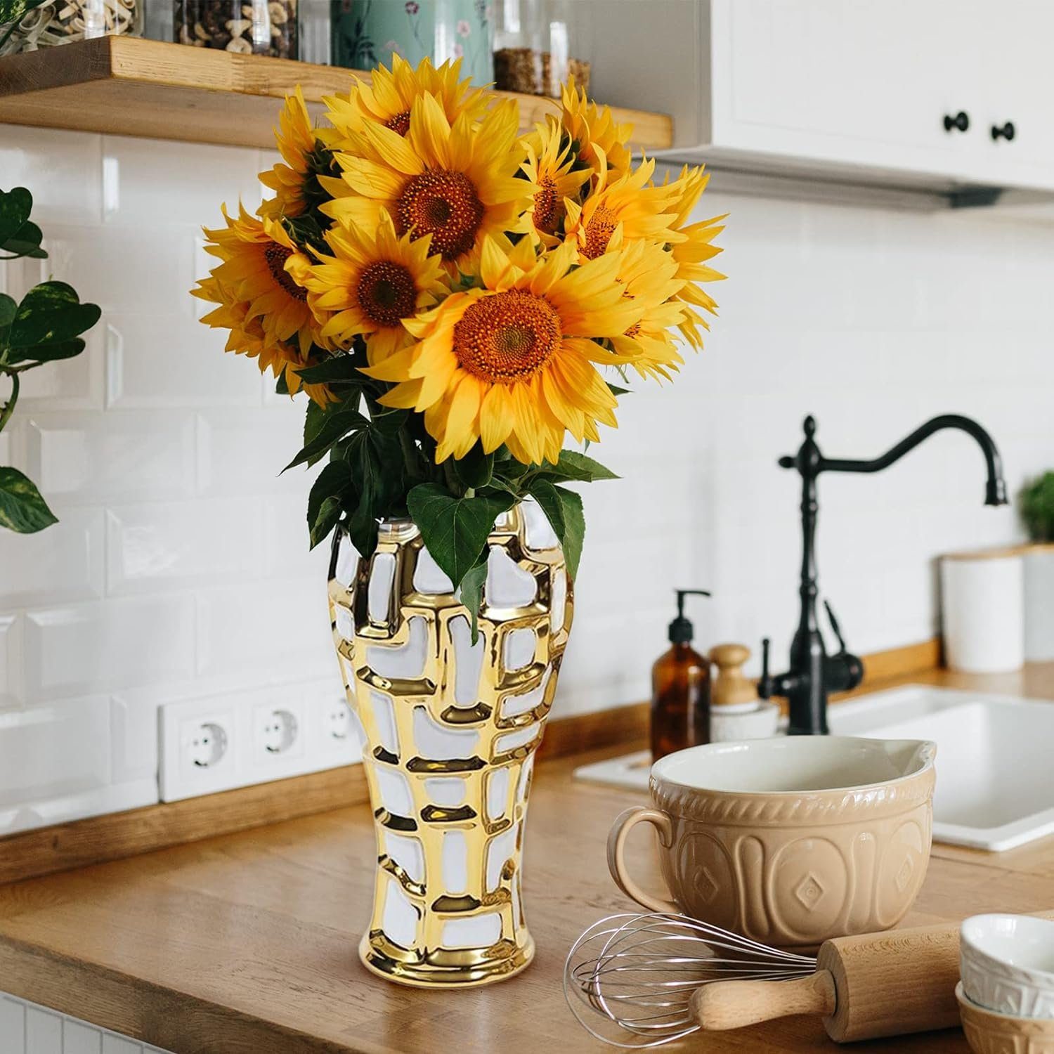 flowgoer Dekovase Keramik-Ingwerglas-Vase Deckel Tischdekoration und Aufbewahrungsbox, Ideal für Partys und Blumenarrangements – dekorative Tischdekoration