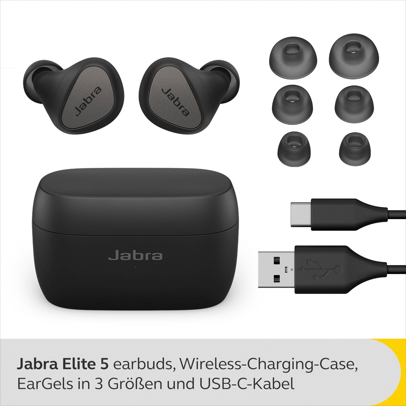 Jabra Elite 5 wireless In-Ear-Kopfhörer (Active Noise Cancelling (ANC), Alexa, Google Assistant, Siri, Bluetooth, mit hybrider aktiver Geräuschunterdrückung (ANC)