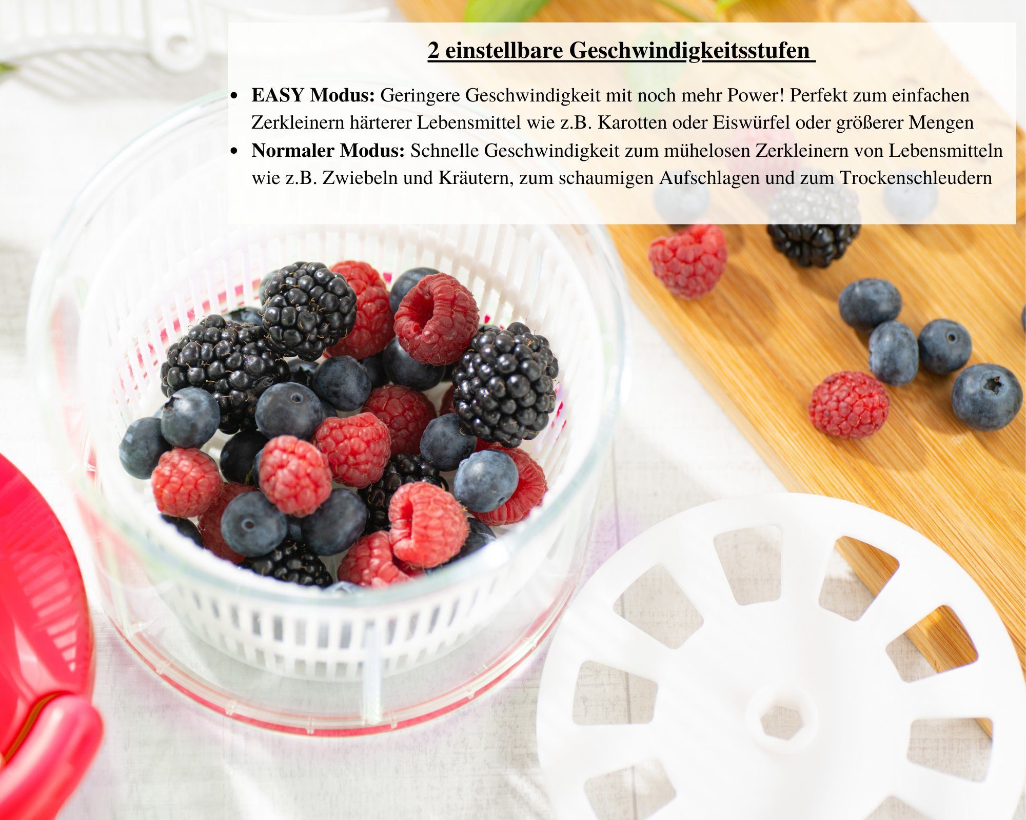 Genius Gemüsehobel Nicer Dicer Twist 9 tlg. Gemüseschneider, (Set, Zwiebelschneider Universal Zerkleiner), Salatschleuder Sieb mit Seilzug mit Fassungsvermögen 1000 ml