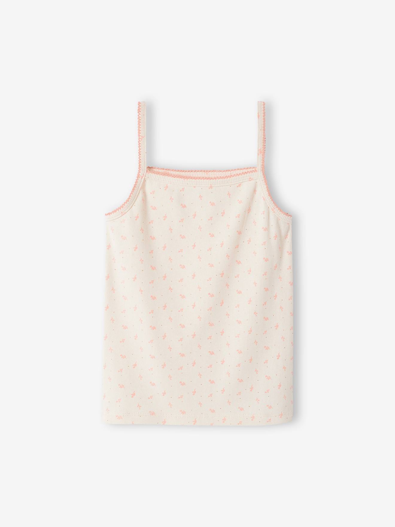 Lot de 3 débardeurs fantaisie fille en maille côtelée rose nude