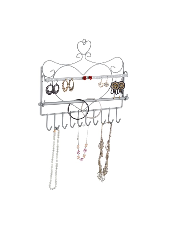 relaxdays Wand Schmuckhalter in Silber - (B)36,5x (H)30 x (T)3,5 cm günstig kaufen onesize