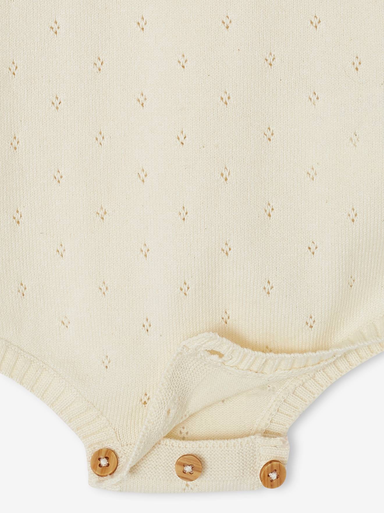 Vertbaudet Baby-Set: Kurzoverall & Haarband - wollweiß