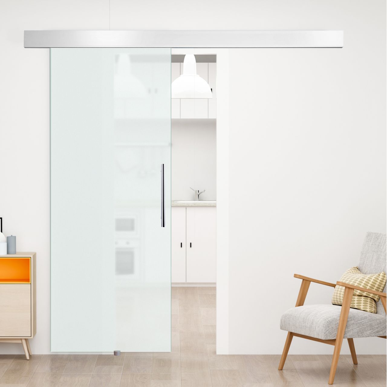 HOMCOM Glasschiebetür Schiebetür Tür Zimmertür mit Griffstange 90 x 205 cm