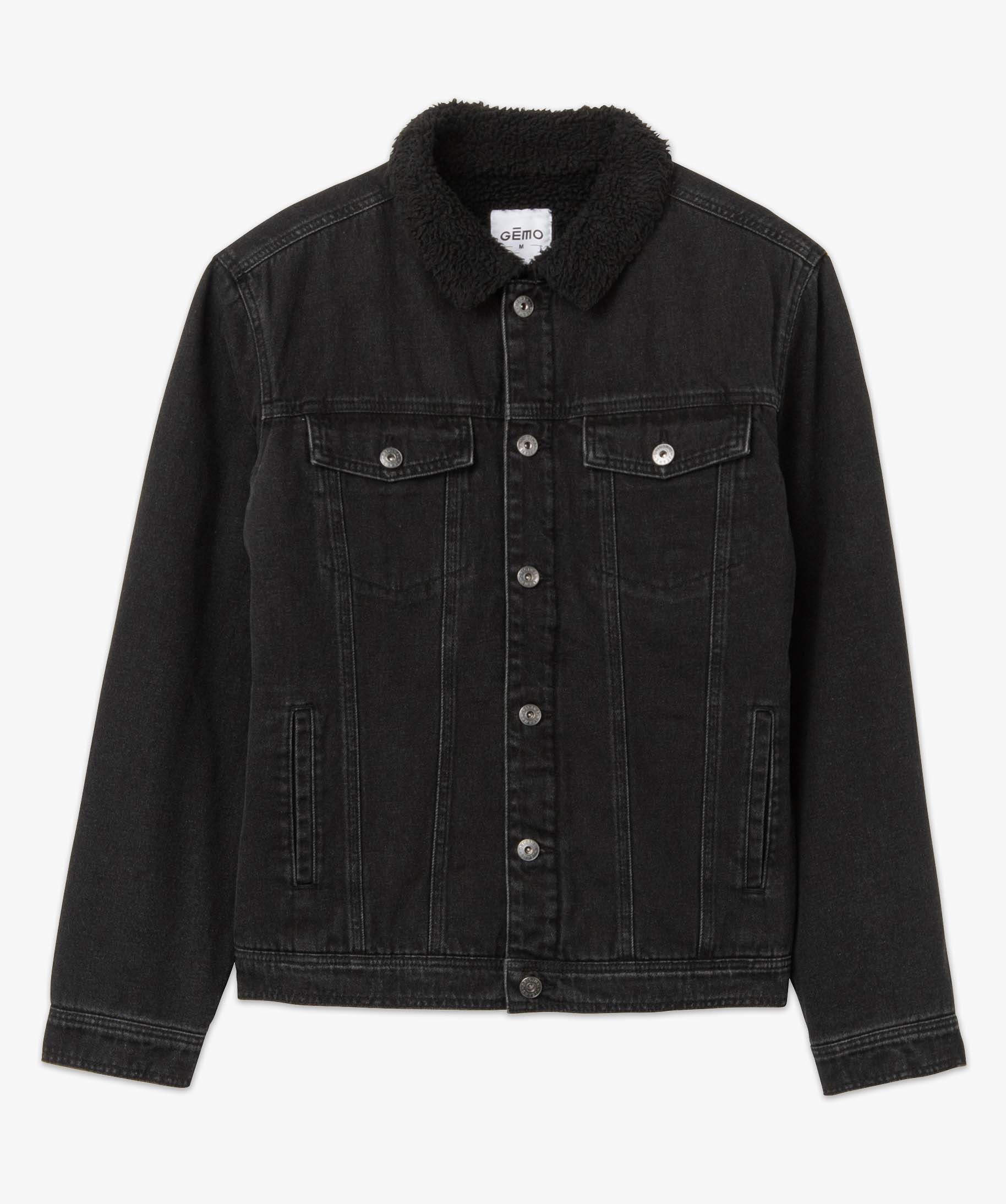 Veste en jean homme doublée sherpa noir | GEMO