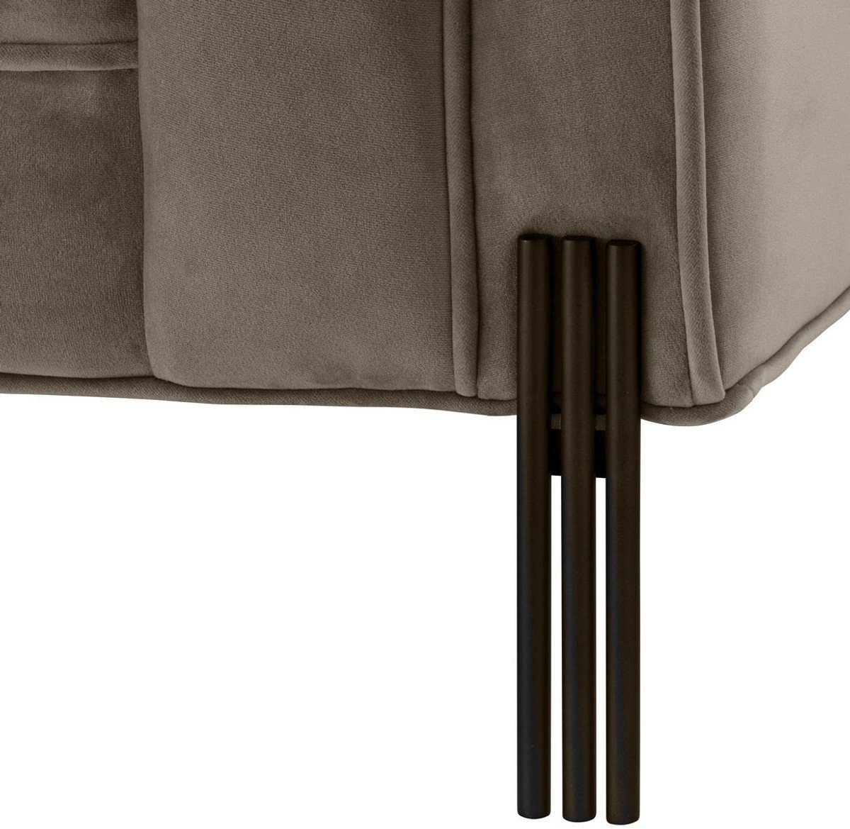 Casa Padrino Loungesofa Luxus Lounge Sofa Greige / Schwarz 223 x 95 x H. 68 cm - Rechtsseitiges Wohnzimmer Sofa mit edlem Samtsoff und 2 Kissen