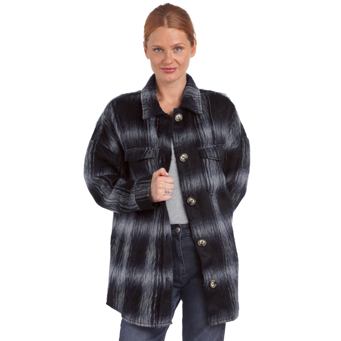 Damen Hemdjacke in Fell-Optik