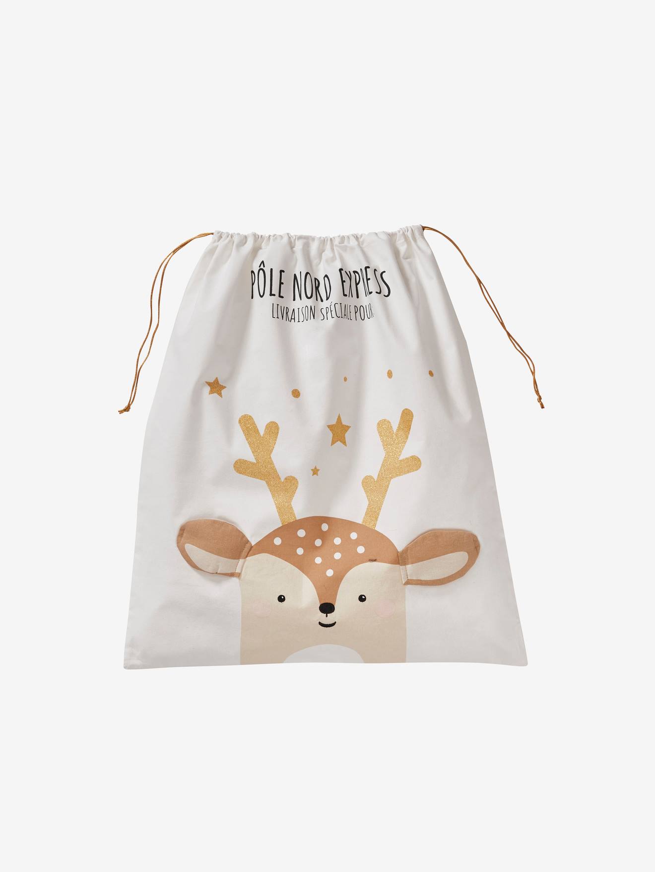 Vertbaudet Geschenkbeutel Rentier, nachhaltige Stoff-Verpackung, personalisierbar - wollweiß