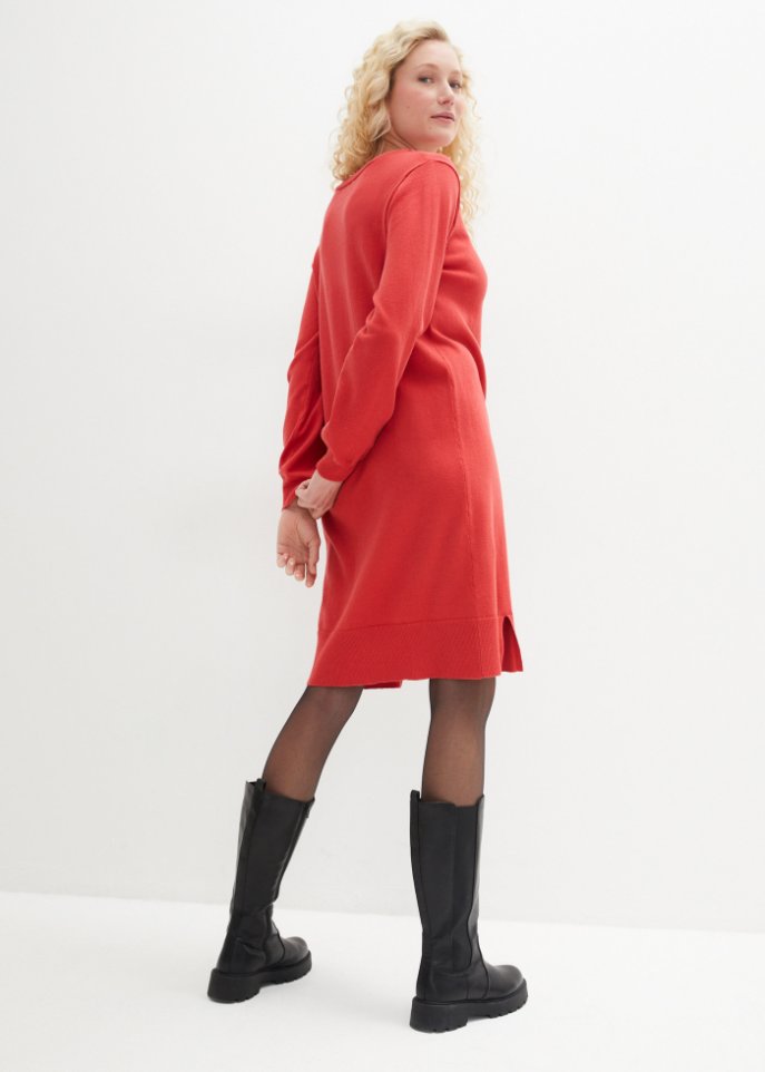Strickkleid mit Schlitzdetail am Saum, knieumspielend