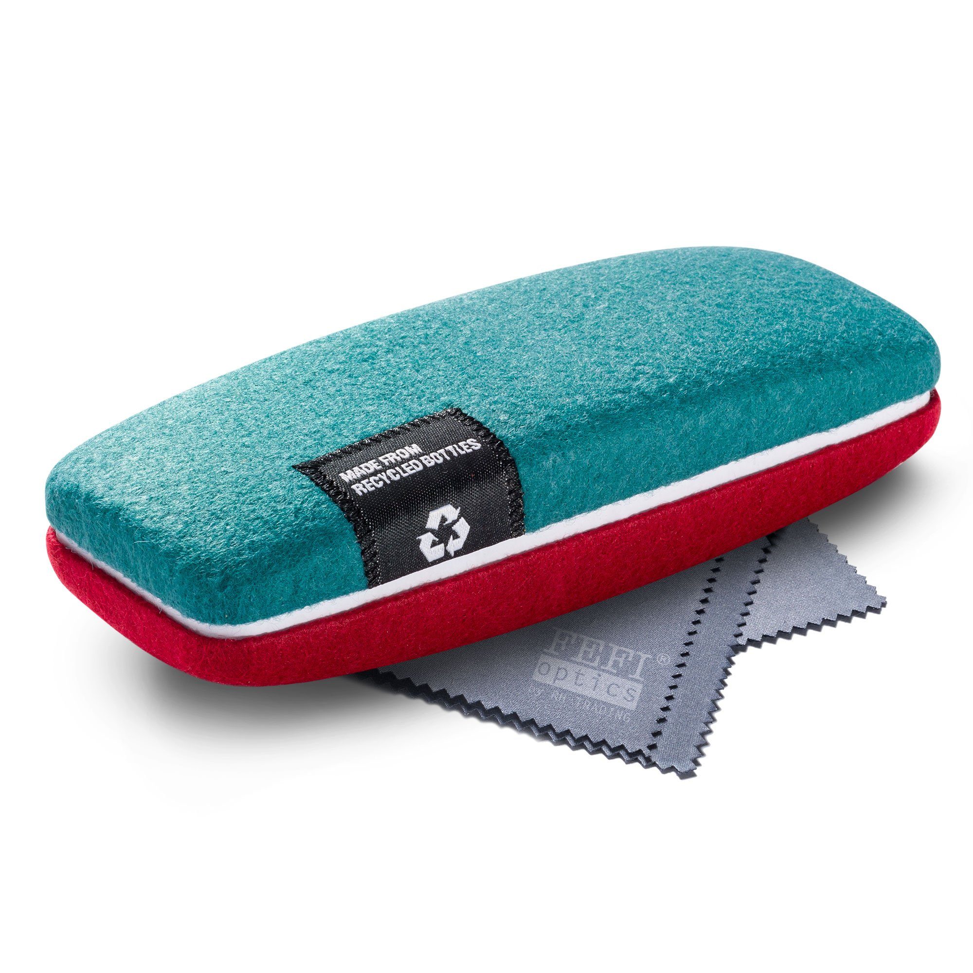 FEFI Brillenetui Hardcase mit Filzbezug aus recycelten PET-Flaschen, Set aus 1 Etui + hochwertigem Mikrofasertuch