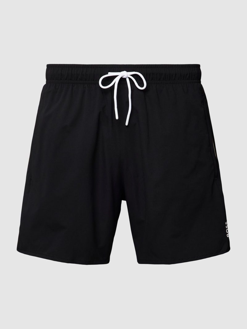 Badehose mit elastischem Bund Modell 'Iconic' in schwarz