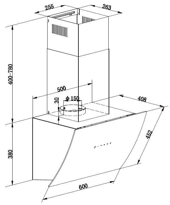 RESPEKTA Kopffreihaube CH 99060, 60 cm, Auto-Opening, 3 Leistungsstufen, Ab- und Umluftfähig