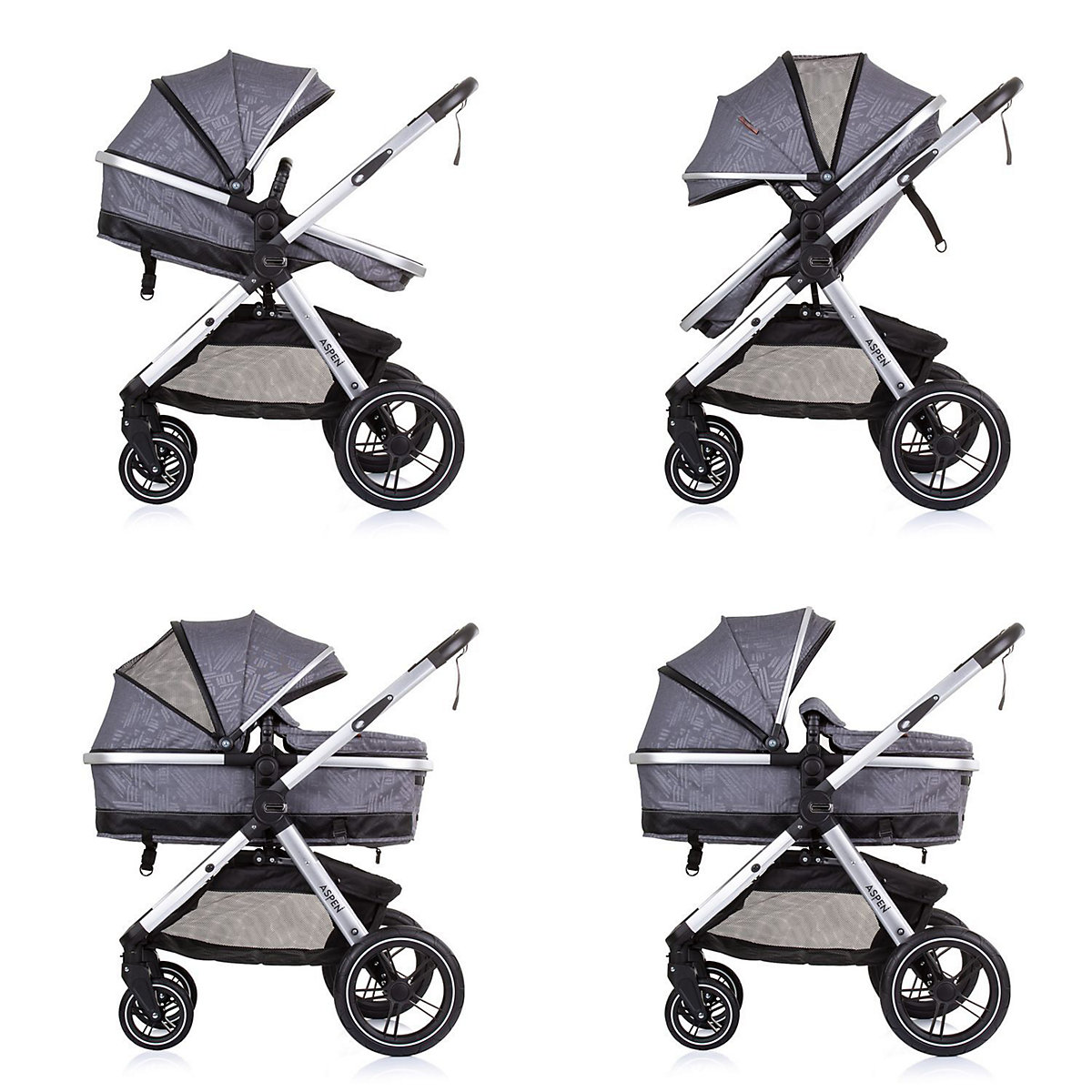 Kinderwagen 2 in 1 Aspen Wickeltasche Moskitonetz Schwenkräder Korb Kombikinderwagen