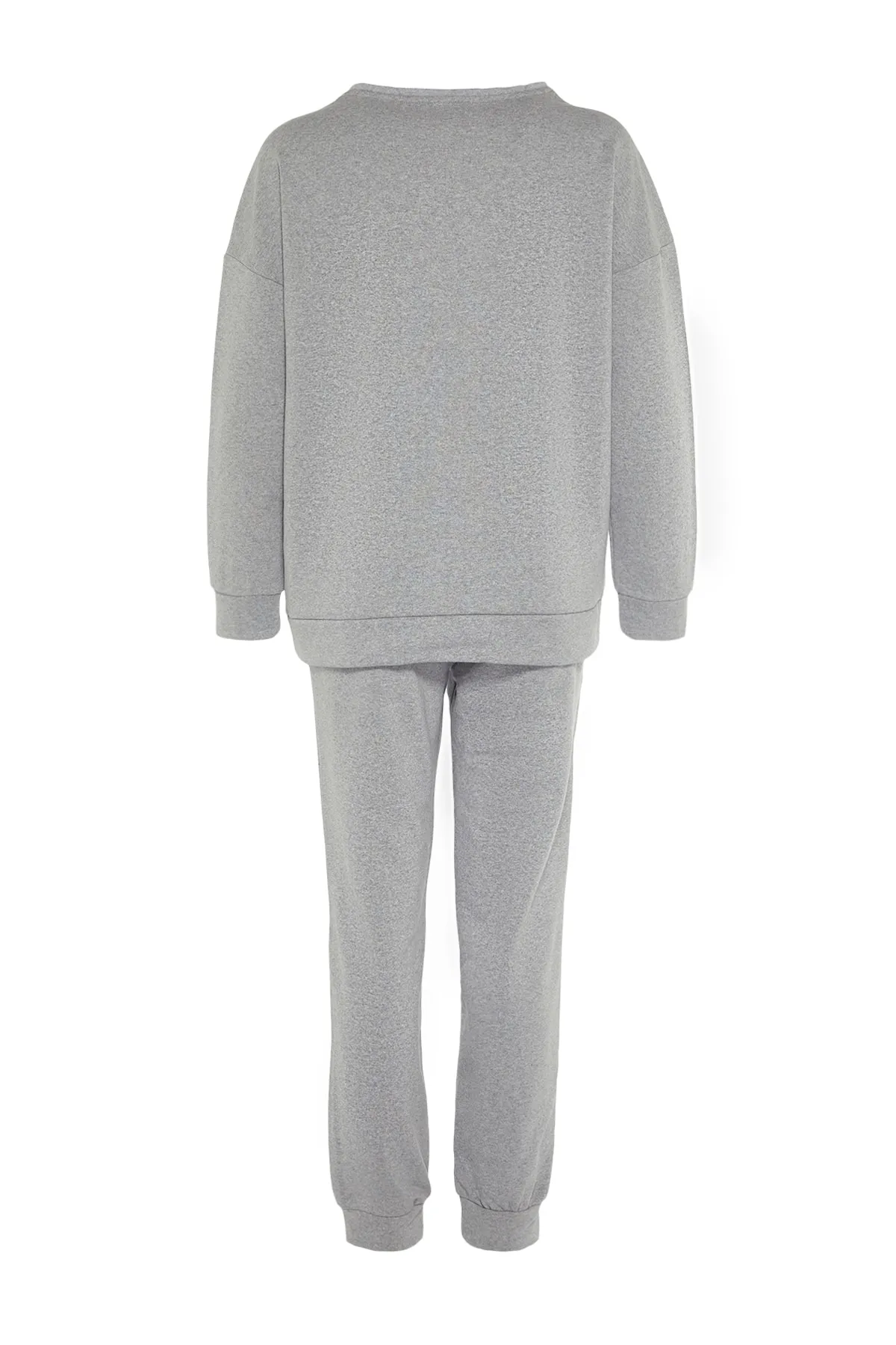Trendyol Collection  Graues, bedrucktes Strick-Pyjama-Set aus Baumwolle THMAW22PT0744