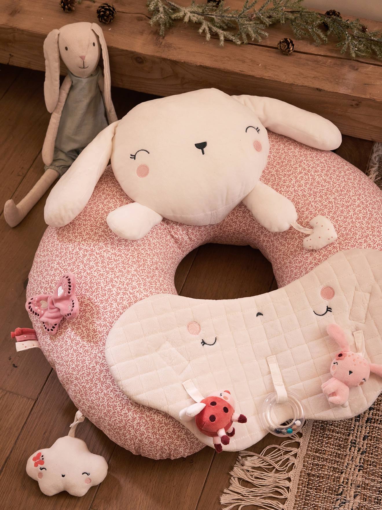 Vertbaudet Baby Activity-Kissen - weiß bedruckt/rosa welt