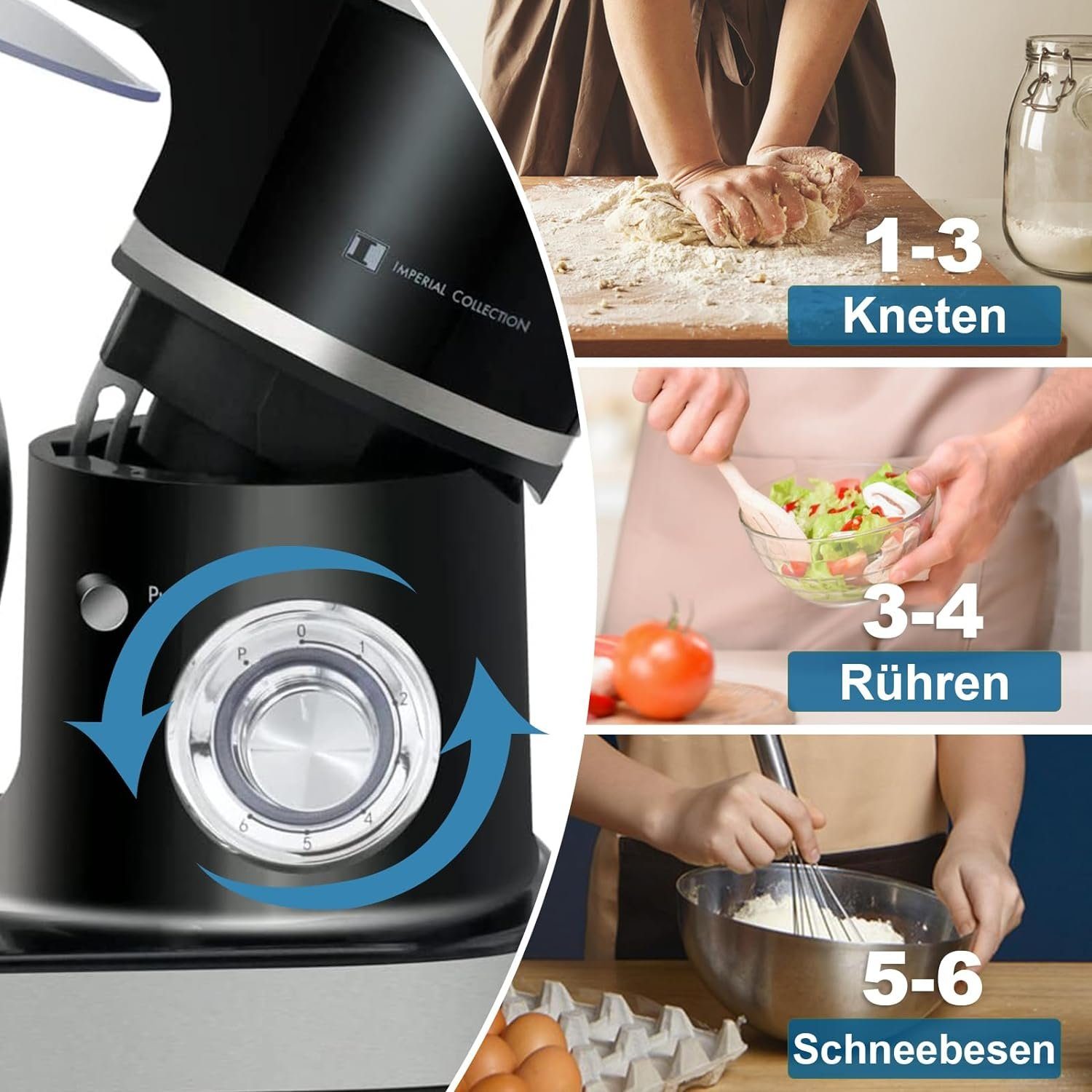 Kraftline Küchenmaschine 3in1 Küchenmaschine 2200W 6 Gänge 8.5L Spülfest, 2200,00 W, 8,50 l Schüssel