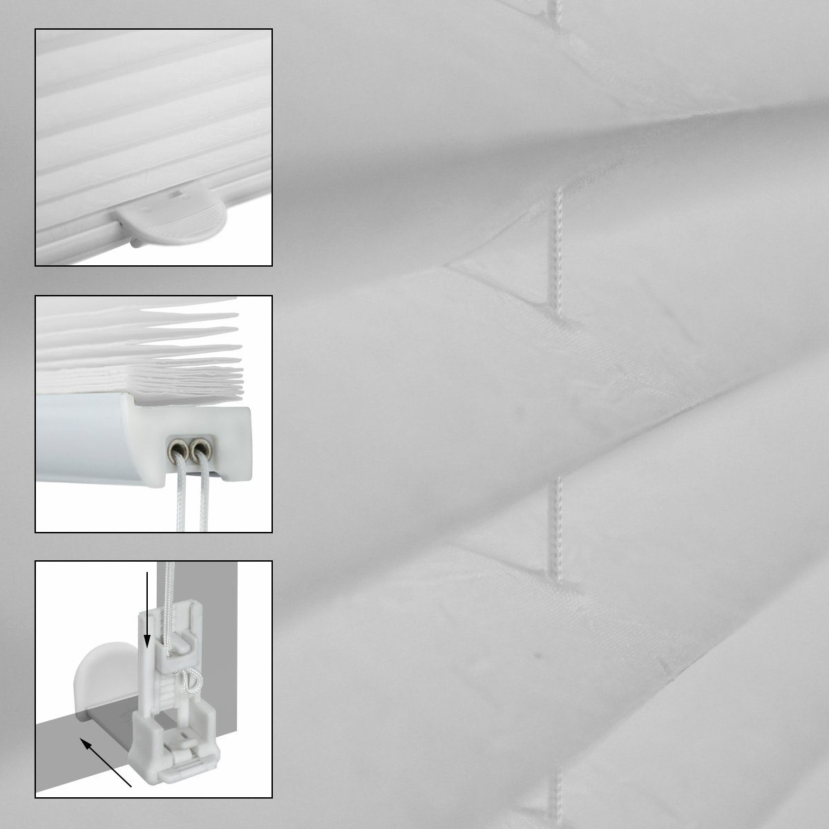 Plissee weiß, 85x200 cm, inkl. Befestigungsmaterial, ECD Germany, Klemmfix, Weiß 85x200cm Klemmfix EasyFix ohne Bohren inkl. Befestigungsmaterial