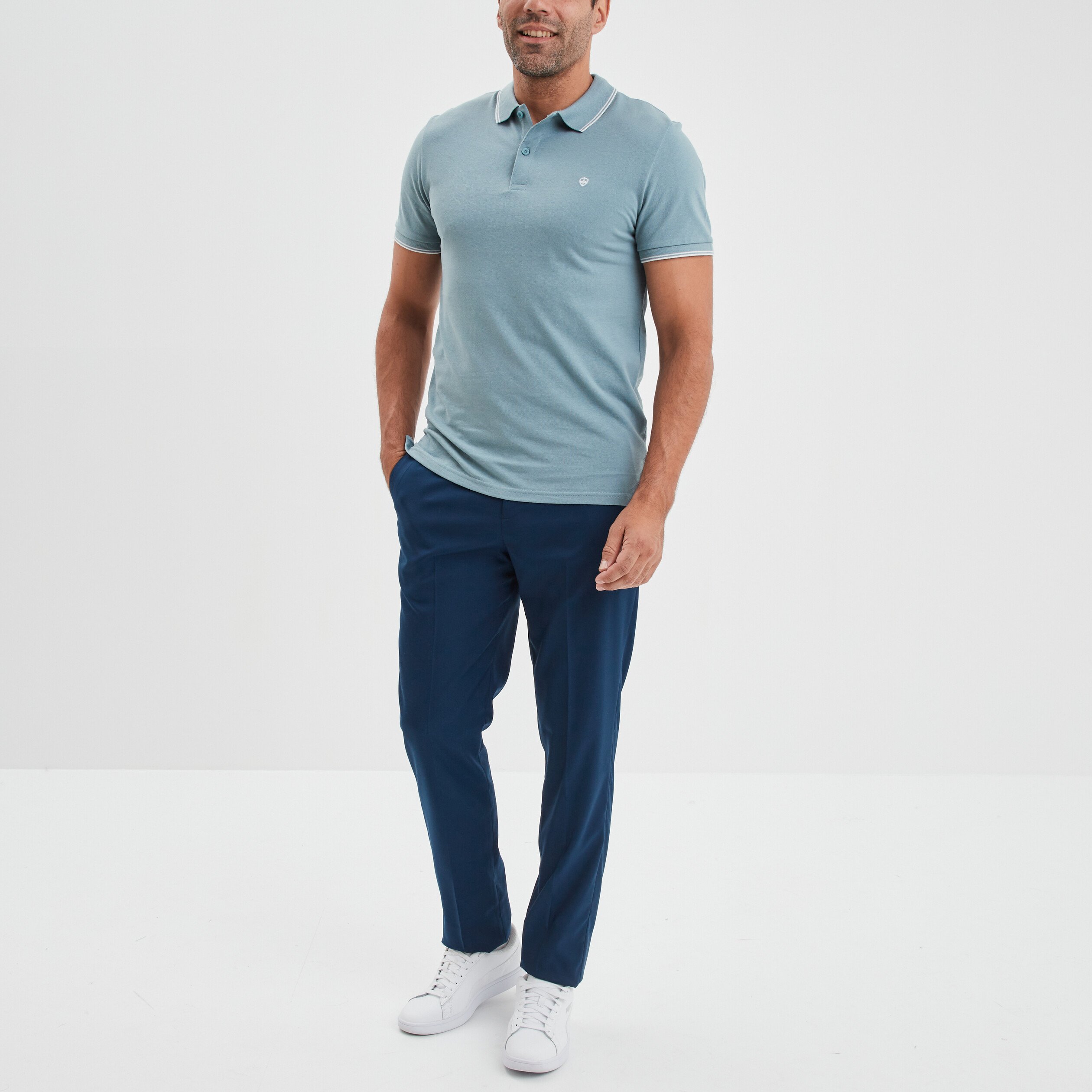 Polo manches courtes bords contrastés gris homme | La Halle