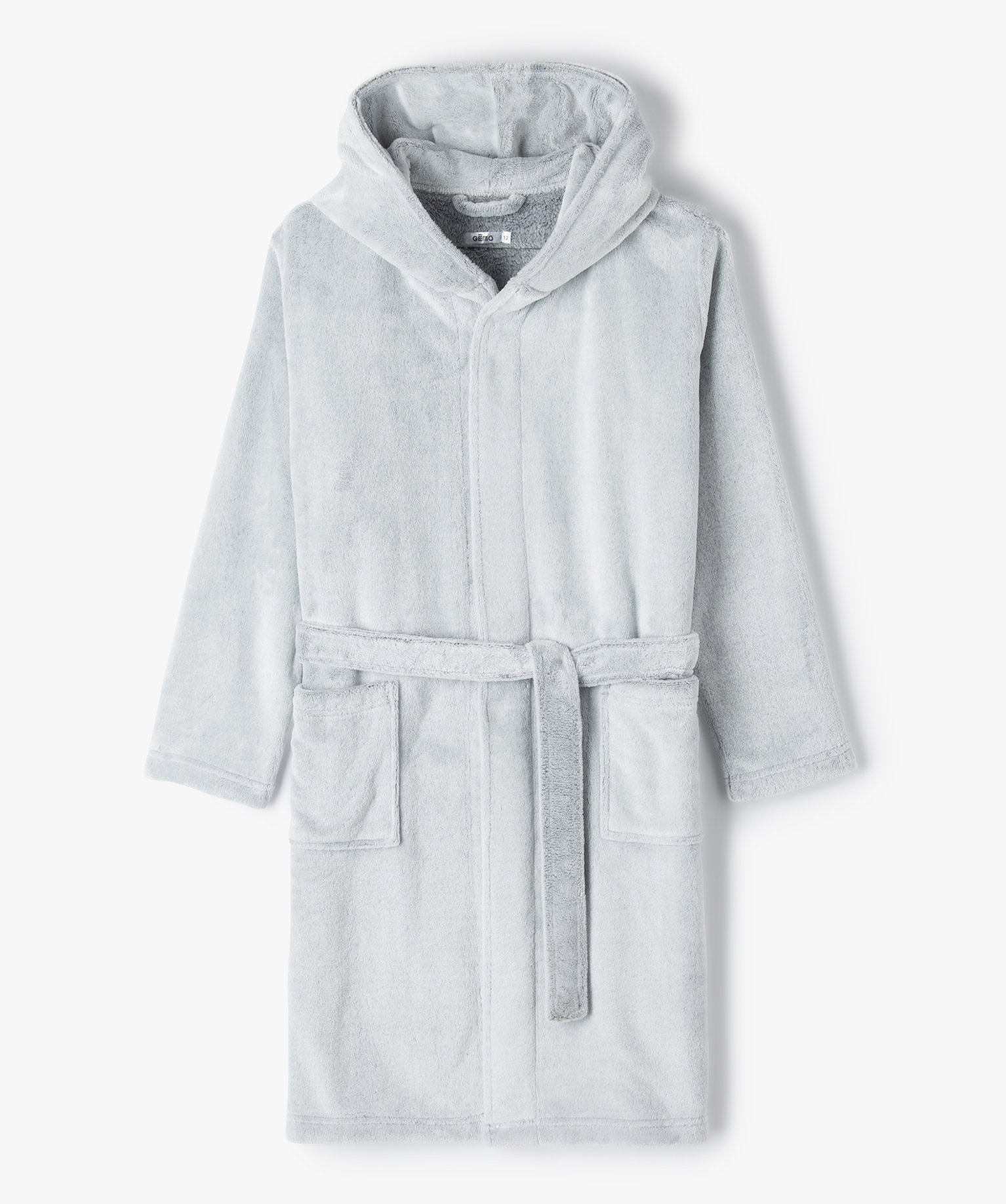 Robe de chambre enfant en maille peluche avec capuche gris | GEMO
