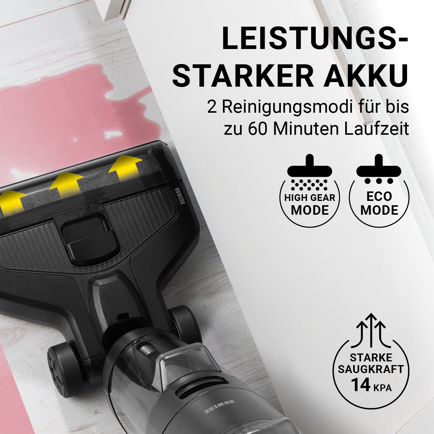 N8WERK Nass-Trocken-Sauger Akku Bodenreiniger mit Saugfunktion - 220W - schwarz, Saugwischer Nasssauger Staubsauger