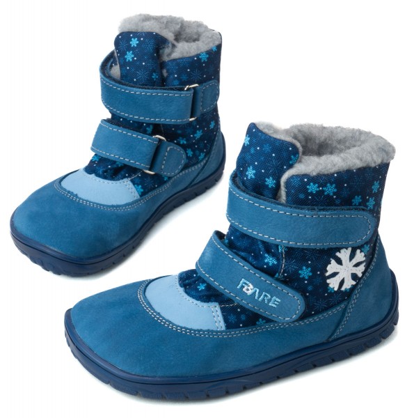 Fare Bare |vB ~ Winterstiefel Leder + Tex ~ Schneeflöckchen Blau