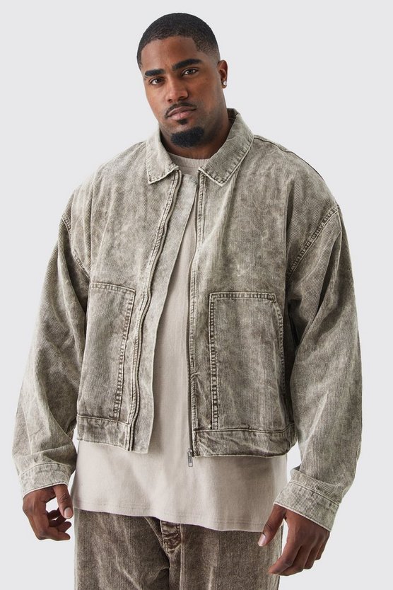 Plus kastige Cord-Jacke mit Acid-Waschung