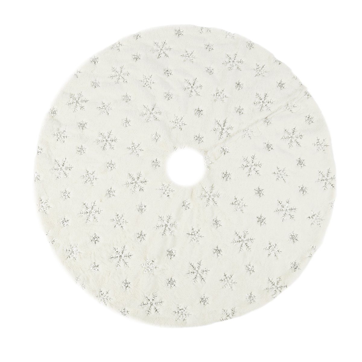 Salcar Weihnachtsbaumdecke Baumteppich Weihnachten Christbaumdecke Plüsch mit Schneeflocken, Weihnachtsdekoration, Weihnachtsbaumdecke mit silberfarbenen Deko