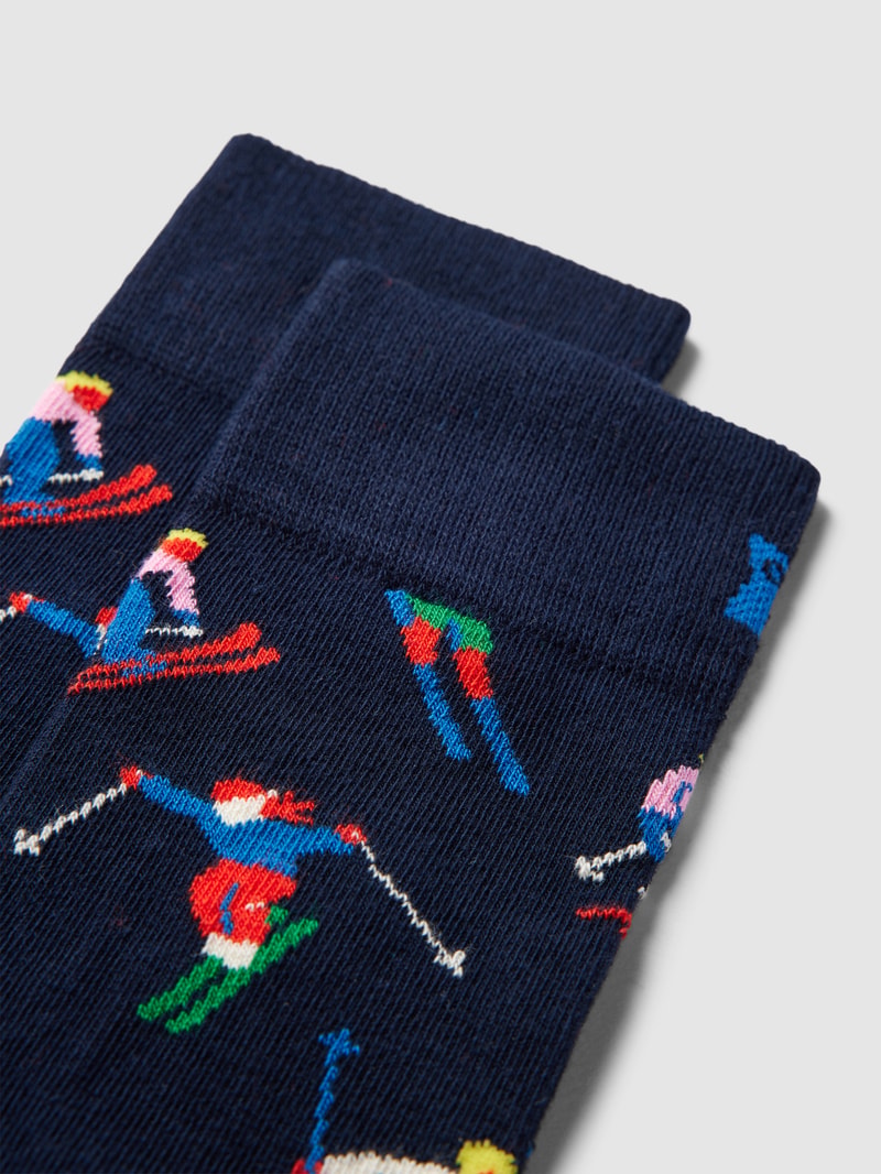 Socken mit Allover-Muster Modell 'Skiing' in dunkelblau