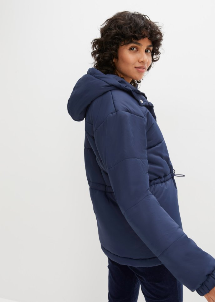 Verkürzte Steppjacke mit Kapuze und Taillenregulierung