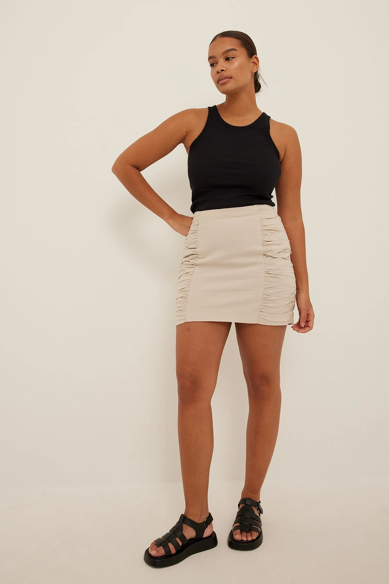 Structured Gathered Sides Mini Skirt